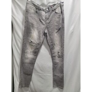 PREME Mens Distressed Slim Fit Jeans Grey Denim Size 36W 33L Streetwear Ripped